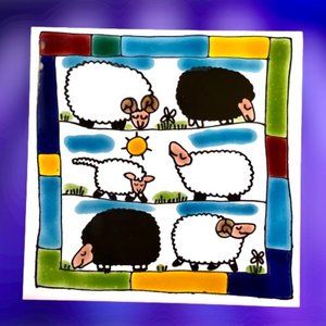 Tile Trivet Hot Plate SHEEP Hand Glazed by Team Owairaka New Zealand